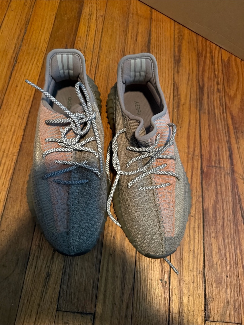 Yeezy Boost 350 V2 Knit Sneakers - sand Taupe with Orange Stripe